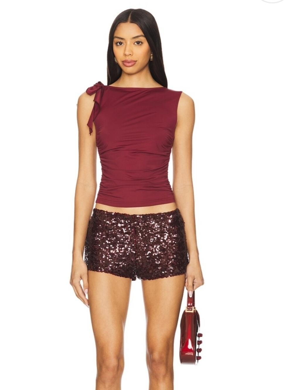 Lioness Night Rider Mini Shorts Sequin Burgundy Small NWT